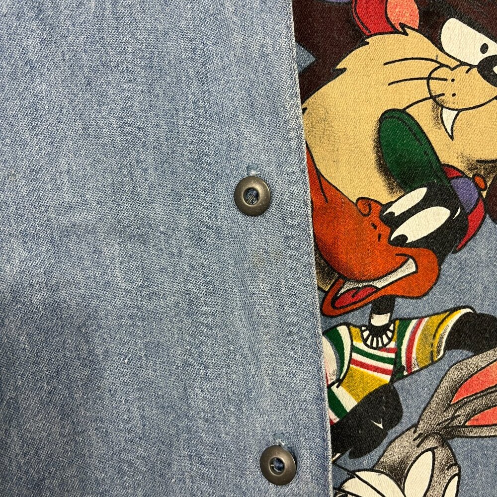 Vintage 90s Large Blue Looney Tunes Button Down Sleeveless Collared Vest - Picture 4 of 12